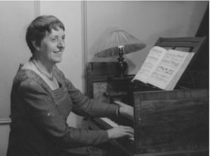 Mary Potts c.1950 at her Shudi harpsichord